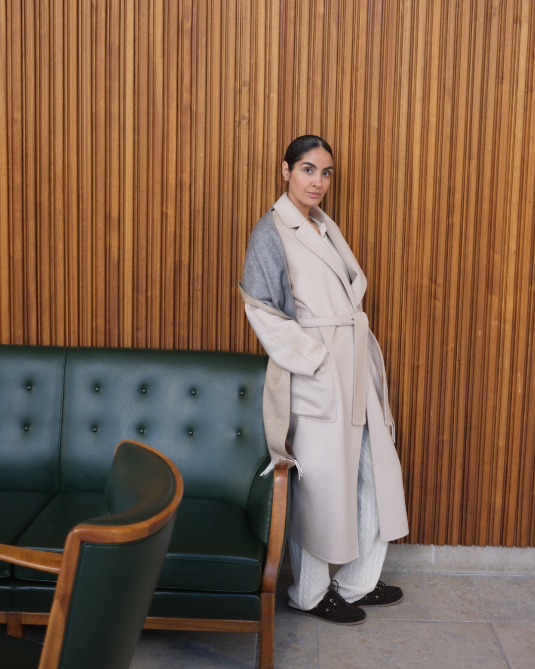 Tricolore Cashmere Scarf - Grey & walnut