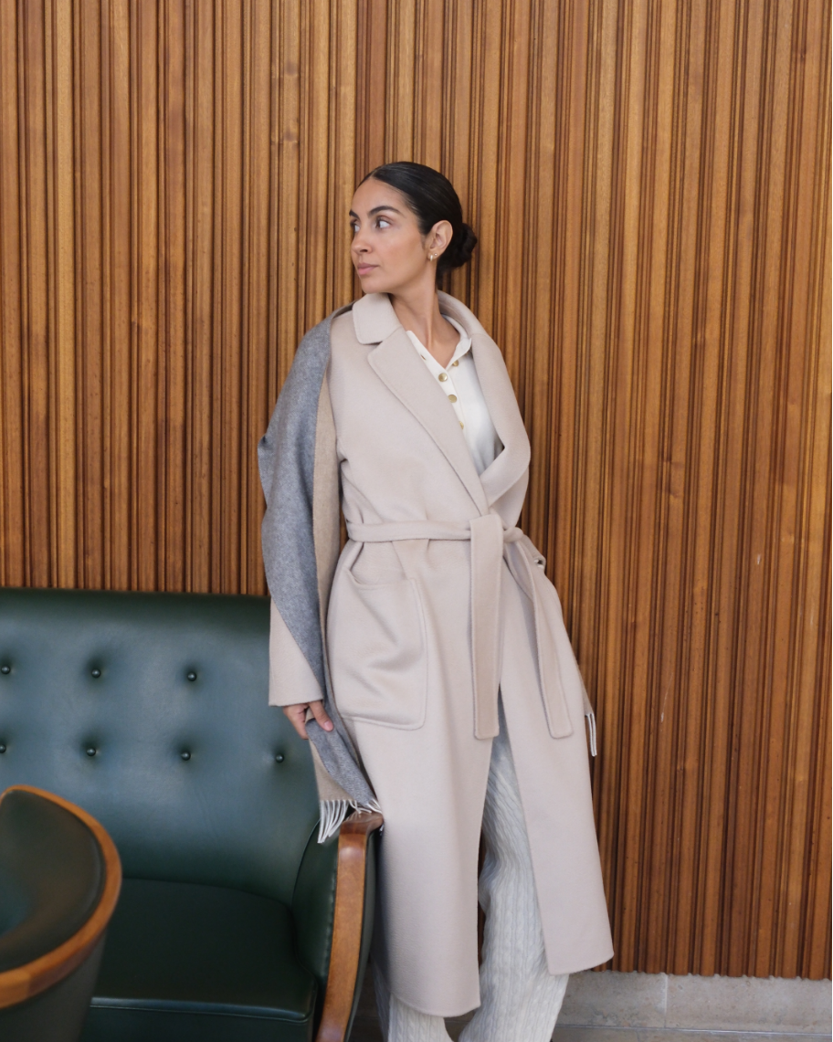 Tricolore Cashmere Scarf - Grey & walnut