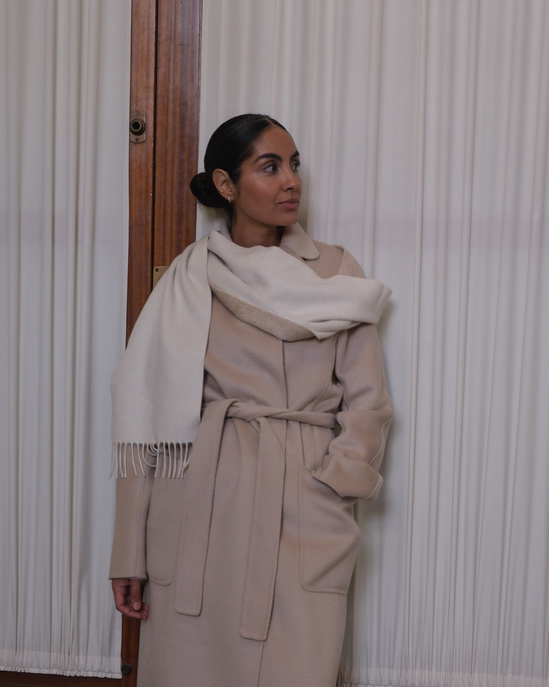 Tricolore Cashmere Scarf - Ivory & beige