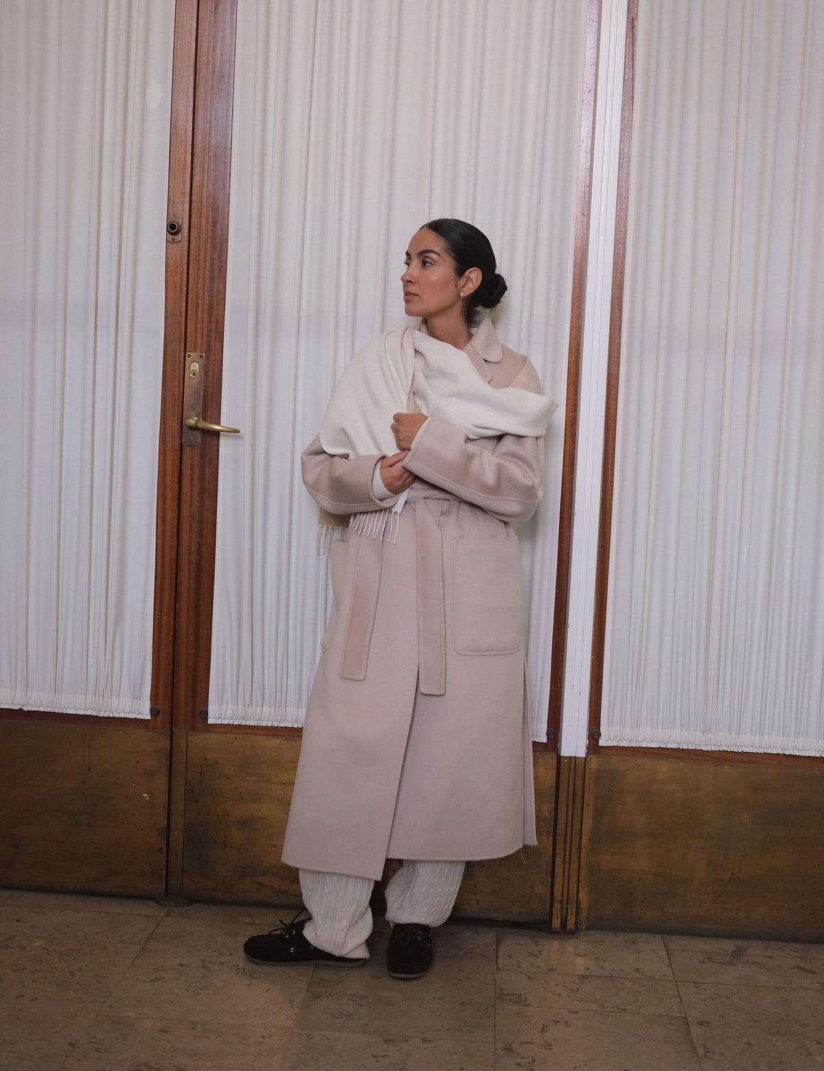 Tricolore Cashmere Scarf - Ivory & beige